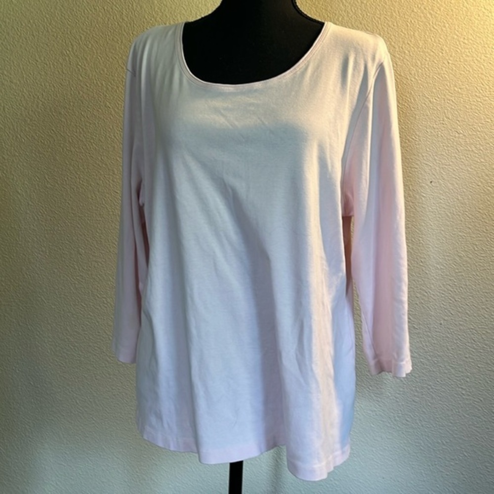Pink scoopneck three-quarter sleeve hundred percent cotton T-shirt